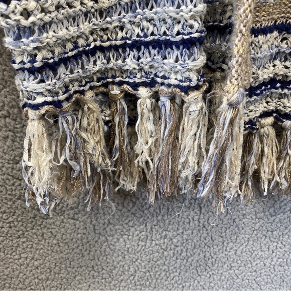 Chicos Cool Toned Open Stitch Cardigan Tassel Shimmer Sz XL - Picture 3 of 9